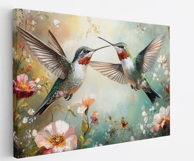 Saammp Canvas Schilderij - 2 Vogels - Abstract - Dieren - Natuur - 30x20 - Foto op canvas - Wanddecoratie - muurdecoratie Woonkamer - Slaapkamer decoratie - Canvas Print