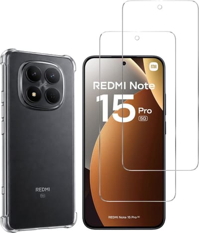 Hoesje geschikt voor Xiaomi Redmi Note 15 Pro 5G backcover Shockproof siliconen Transparant en 2 stuks Screenprotector Gehard Glas