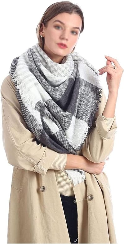 Winter Sjaal - Plaid Wrap - Warm Blijven - Klassiek Geruit Patroon - 140x140cm - Zwart Wit