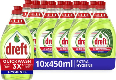 Dreft Quickwash Extra Hygiëne Vloeibaar Afwasmiddel - 10 x 450 ml
