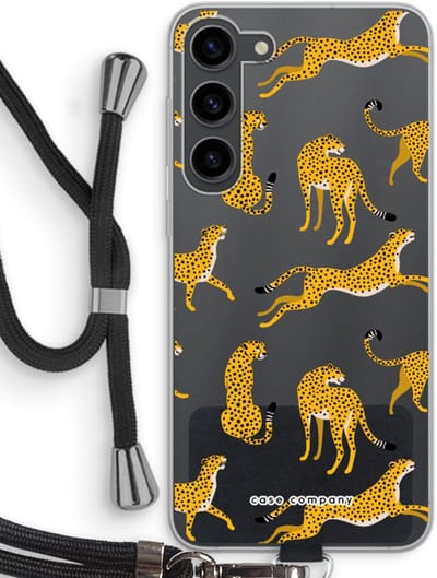 Case Company® - Hoesje met koord geschikt voor Samsung Galaxy S23 Plus hoesje met Koord - Luipaard - Telefoonhoesje met Zwart Koord - Bescherming aan alle Kanten en Over de Schermrand