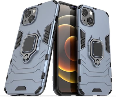 MobyDefend Hoesje - Geschikt voor iPhone 13 - Dubbelgelaagde Pantsercase Met Standaard - Navy Blauw