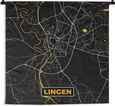 Wandkleed - Wanddoek - Stadskaart – Plattegrond – Duitsland – Goud – Lingen – Kaart - 180x180 cm - Wandtapijt