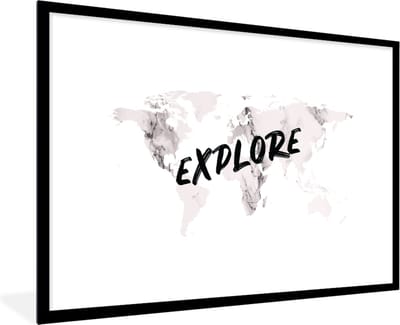 Poster in lijst - Fotolijst 120x80 cm - Posters - Wereldkaart - Marmer - Quote - Posterlijst zwart - Decoratie - Wanddecoratie woonkamer - Muurdecoratie slaapkamer