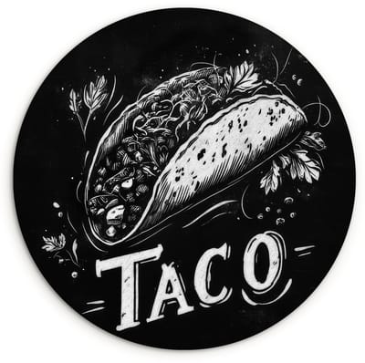 WallCircle® Wandcirkel 120x120 cm - Muurcirkel Taco - Kruiden - Witte krijtstijl - Tekst - Muurdecoratie woonkamer - Wanddecoratie slaapkamer - Kamer decoratie accessoires - Ronde schilderijen XXL
