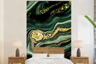 Behang - Fotobehang Marmer - Goud - Glitter - Groen - Marmerlook - Luxe - Breedte 155 cm x hoogte 240 cm