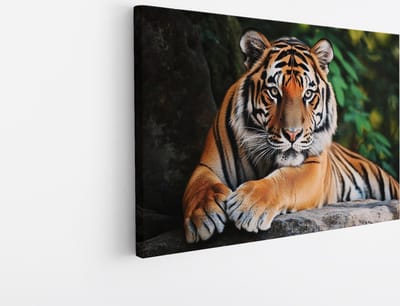 Saammp Canvas Schilderij - Tijger op Rots - Natuur - Dieren - 30x20 - Foto op canvas - Wanddecoratie - muurdecoratie Woonkamer - Slaapkamer decoratie - Canvas Print