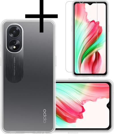 Hoesje - Met Screenprotector - Geschikt voor OPPO A18 - Sterk & Shockproof - Back Cover - Siliconen Case - Telefoon Hoes - Transparant