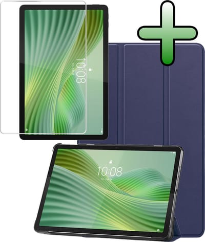 Hoesje Geschikt voor Lenovo Tab 10.1 inch - Met Screenprotector - Trifold Bookcase - Hard Cover - Hardcover Book Case - Tablet Hoes - Donkerblauw