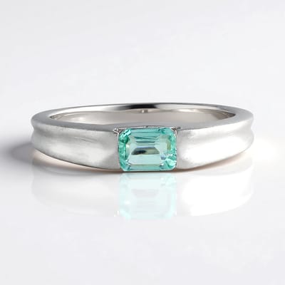 Cavill - Zilveren Ring met 0 446 ct Octagonale Paraiba Smaragd - 925 Sterling Zilver Geplatineerd - Elegant Blauwgroen Filigraan Bezelzetting Ring