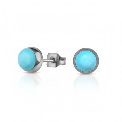 Aramat Jewels | Oorbellen | Turkoois Blauwe 6mm Oorbellen | | | |6mm | Staal | Kinderen, Volwassenen | Verkleurd niet
