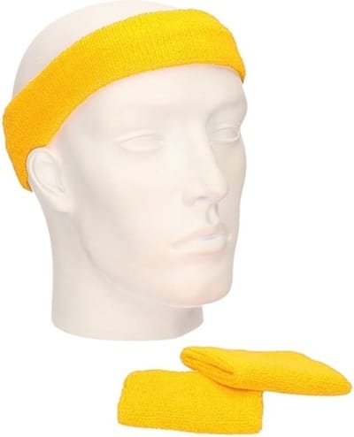 Setje Geel zweetbandjes - Geel sportdag set - pols en hoofd zweetbandjes - volwassenen