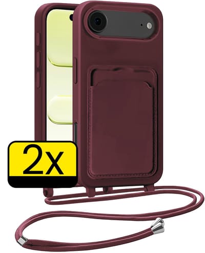 Hoesje Geschikt voor iPhone Air Telefoonhoesje Met Koord Case Pashouder Siliconen - Hoes Geschikt voor iPhone Air Hoesje Met Kaarthouder - Aubergine - 2 Stuks