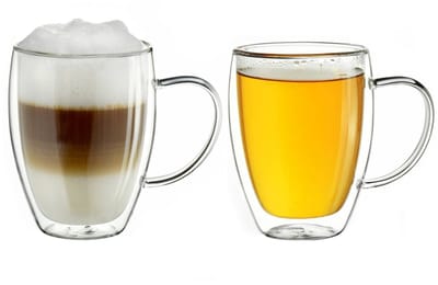 Creano dubbelwandig thermoglas met oor 400ml, groot dubbelwandig glas van borosilicaatglas, koffieglazen, theeglazen, latte glazen set van 2