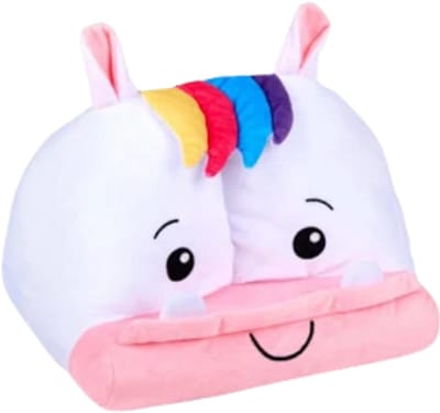 Eddy Toys Animal Tablethouder - Tabletstandaard Kind Paard - Multifunctionele Boekenhouder met Opbergvak - Lichtgewicht Pluche Houder - Wit Roze Regenboog