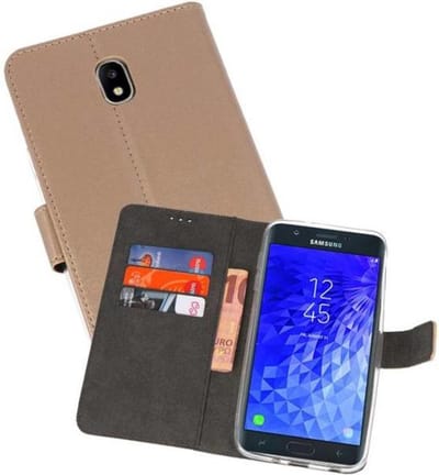 Booktype Telefoonhoesjes - Bookcase Hoesje - Wallet Case - Geschikt voor Samsung Galaxy J7 2018 - Goud