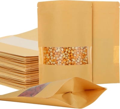 Allecto Plus - Kraft Papieren Zakken 150 stuks 20x14x4cm - Vensterzakken voor Noten Opslag - Voedselopslagzak met Rits - Kraft Voedselzak.