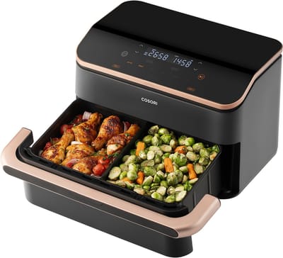 Cosori DualBlaze TwinFry 10 l 2800 W Appbased, Grillfunctie, Vaatwasserbestendig Donkergrijs, Rose gold