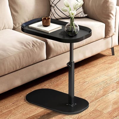 Bijzettafel C-vorm - Dienblad Tafel - Naast Bank - 360° Draaibaar - 45-80cm Hoog - Ink Black
