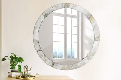 Wallfluent Bedrukte Ronde Spiegel - Ronde Spiegel Met Print Marmerpatroon - 90 cm / 76 cm - Gouden - Gouden Ronde Wandspiegel Met Print - Badkamerspiegel - Gangspiegel - Eetkamer - Hal - Top Kwaliteit