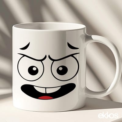 Ekkos Smiley / Grappig Gezicht Koffiemok - Grappige Mok - Wit Oor - 325ml - Cadeau Tip - Kado voor Kind / Man - Origineel Cadeautje