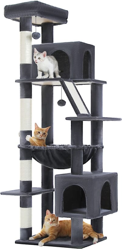 Kattenu PurrFect - Hoge krabpaal voor katten - Krabpaal voor grote katten Donkergrijs - Kattenboom met kattenhuis