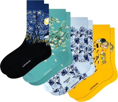 Kunst sokken - Hemelse Harmonieën 4-pack: Vincent van Gogh, Gustav klimt - Sokken Dames 36 40 - Biologisch Katoenen Sokken - funny socks happy - Vrolijke Sokken - Grappige Sokken - Sokken Cadeau