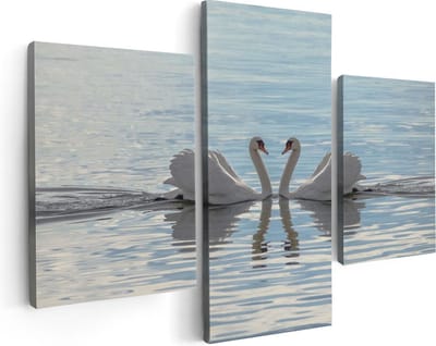 Artaza Canvas Schilderij Drieluik Zwanen Koppel op het Water - 90x60 - Foto Op Canvas - Canvas Print