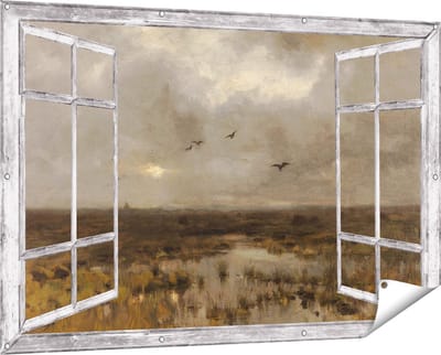 Gards Tuinposter Doorkijk Het Moeras - Anton Mauve - 150x100 cm - Tuindoek - Tuindecoratie - Wanddecoratie buiten - Tuinschilderij
