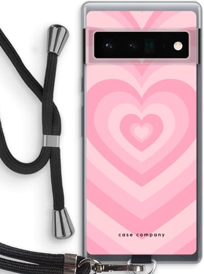 Case Company® - Hoesje met koord geschikt voor Google Pixel 6 Pro hoesje met Koord - Hart Roos - Telefoonhoesje met Zwart Koord - Bescherming aan alle Kanten en Over de Schermrand