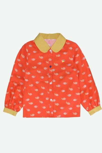 Sticky Lemon - blouse - vissen overal - rode hoed + rietgroen