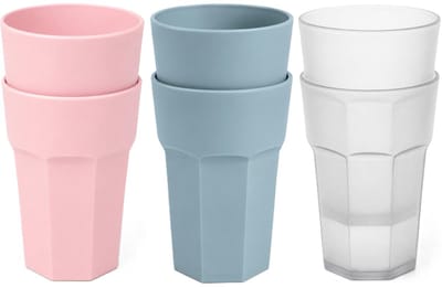Plasticforte onbreekbare drinkglazen - 6x stuks - kunststof/plastic - mix van 3 kleuren - 520 ml - 13 cm