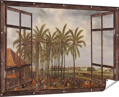 Gards Tuinposter Doorkijk Het Kasteel van Batavia - Andries Beeckman - 180x120 cm - Tuindoek - Tuindecoratie - Wanddecoratie buiten - Tuinschilderij