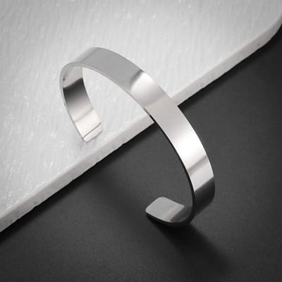 Bracelet Simple à Bas Prix avec Ouverture Réglable Bracelet en Forme de C Motif Gravé Texte Bracelet en Acier Inoxydable white