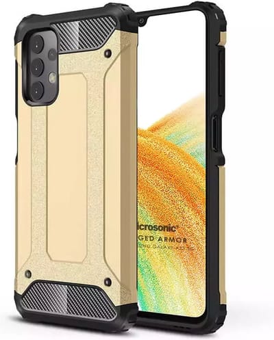 Schokbestendig Heavy Duty Hoesje Geschikt voor: Samsung Galaxy A23 5G Shock Proof Hybride - Back Cover - Dual Layer Armor Case - Extra Stevig - Goud