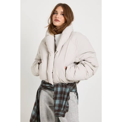 boohoo Dames Bijgesneden donsjas | Stone | Maat: 14