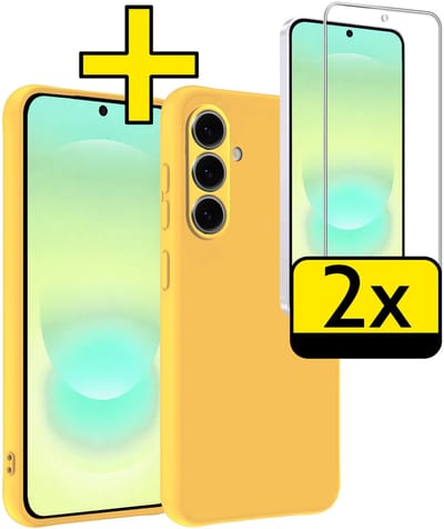 Hoesje - Met 2x Screenprotector - Geschikt voor Samsung Galaxy A37 - Sterk & Shockproof - Back Cover - Siliconen Case - Telefoon Hoes - Telefoonhoesjes - Geel