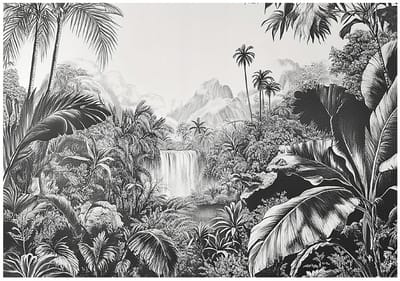 WALLARENA - Fotobehang - 150x105 cm - zwart-witte jungle fotobehang voor slaapkamer en salon van vliesbehang