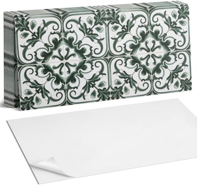 Coloray Plaktegels - Plantenpatroon in vierkanten Zelfklevende Wandtegels - 40 cm x 20 cm - Groente Plaktegels - 10 stuks - Rechthoek PVC Tegels - Plaktegels Badkamer - Vloertegels Zelfklevend - Vinyltegels Vloer Zelfklevend - Portugese Tegels