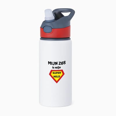Hacebo® - mijn zus is mijn superheld waterfles met rietje rood - Zus - super zus - verjaardag - cadeautje voor zus - zus artikelen - kado - geschenk - water fles - 650ML