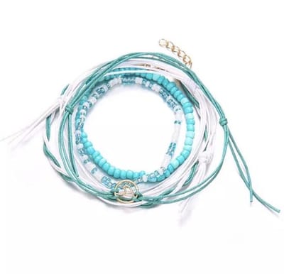 Jomide Enkelbandje Bohemian Blauw Kralen Touw - 5 delig