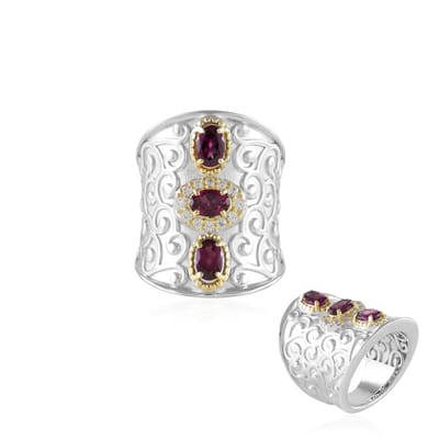 Cavill - Zilveren Ring - 925 Sterling Zilver met 1,26 ct Ovaal Geslepen Rhodolieten & 0,297 ct Zirkonia's - Elegante Sieraden Dames