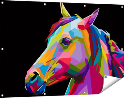 Gards Tuinposter Kleurrijke Paardenkop - Paard - Abstract - 120x80 cm - Tuindoek - Tuindecoratie - Wanddecoratie buiten - Tuinschilderij