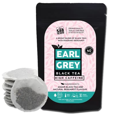 Sachets de Thé Earl Grey The Tea Trove - 40 Sachets de Thé Noir Earl Grey Écologiques dans un Sachet Refermable, Arôme Naturel de Bergamote Mélangé à du Fin white