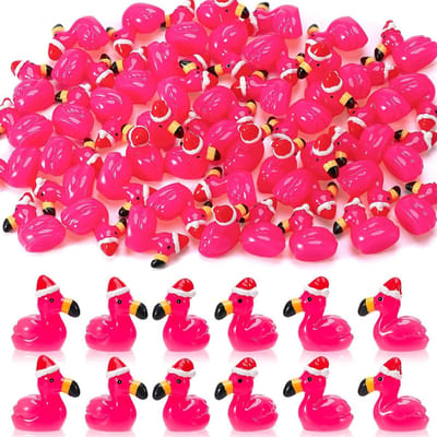 10/20 STUKS Mini Felroze Flamingo Voor DOE-HET-ZELF Sprookjestuin Huis Vakantiefeest Decoratie Cadeau met Kerstmuts Kerst Kerstversiering W12147WW-
