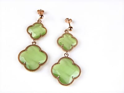 model double Fiori groot oorringen in zilver roze verguld groene klavers
