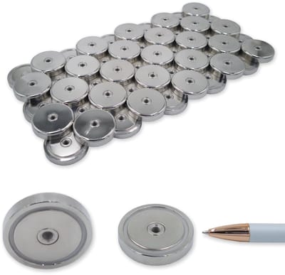 Neodymium Potmagneet - Platte Grijper - Industriële Montage - Versterkte Staalbehuizing - Ø42x9 mm M6 - Zilver