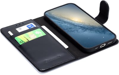 CaseMania Bookcase hoesje geschikt voor Samsung Galaxy S25 FE - Effen Zwart - Leer