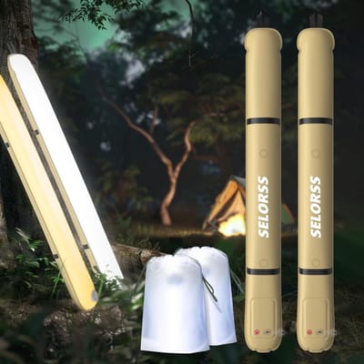 SnelShoppen - Opblaasbare Campinglamp 86CM Dimbare LED Licht - 2000mAh Waterdichte Telescopische Lamp - 2-Pack Khaki voor Camping, Wandelen, Buiten Ac