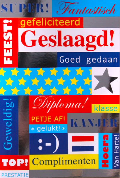 Luxe Wenskaart Geslaagd - Wenskaarten - Kaart Wens Kaart Examen Geslaagd School Studie Opleiding - Gefeliciteerd met je diploma - Feest Kanjer Goed Gedaan - 16.2x11.5cm - Rood Wit Blauwe Envelop - Art of Cards